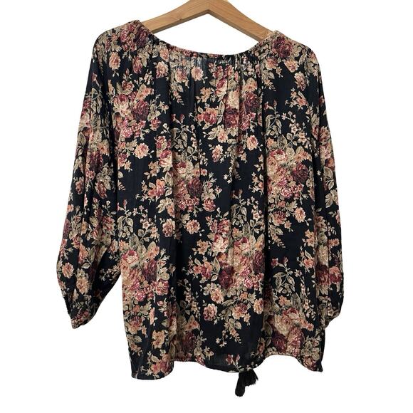 Denim & Supply Ralph Lauren Boho Floral Peasant Blouse Size XL Dark Romantic - Picture 2 of 7